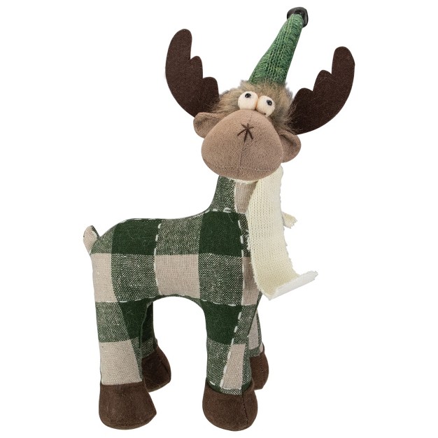 Tan And Green Buffalo Plaid Standing Moose Christmas Decoration