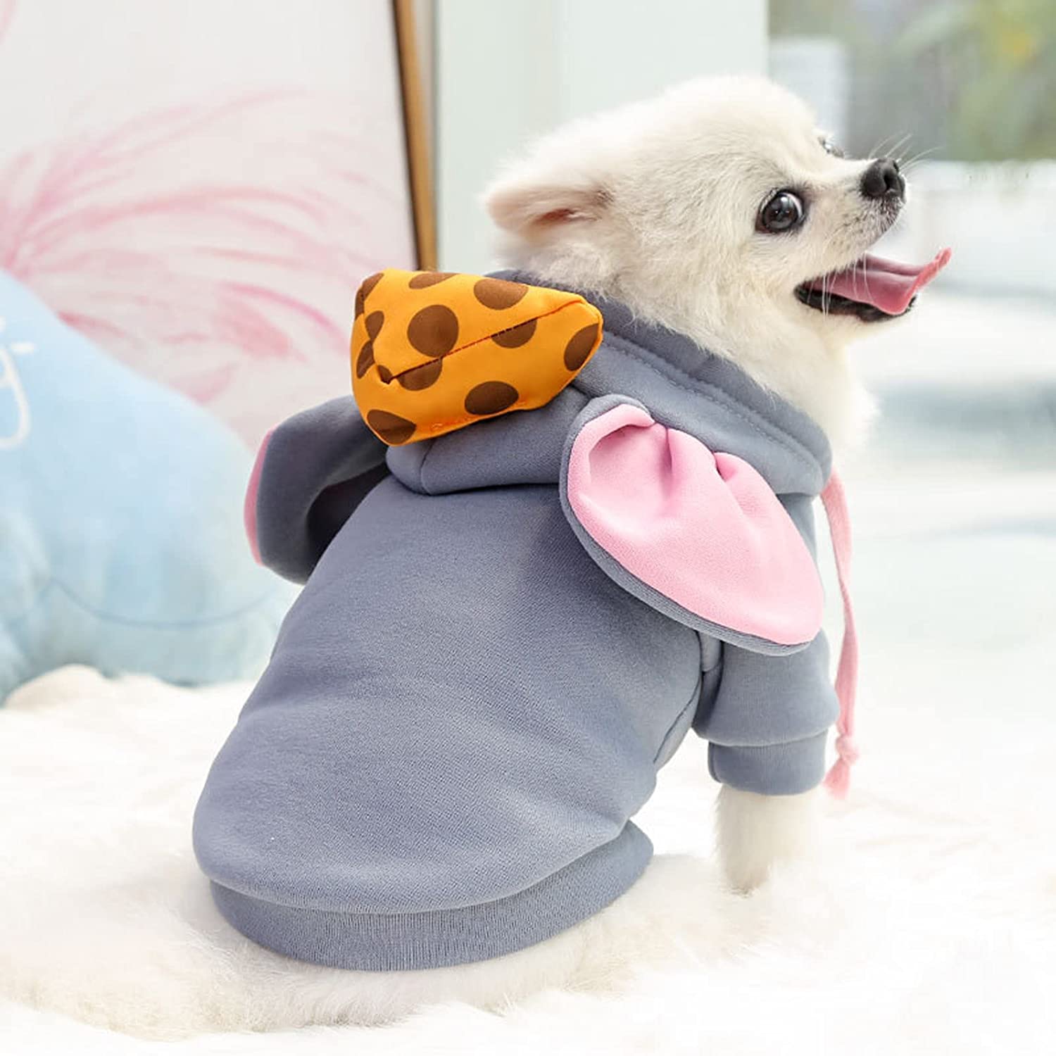 BT Bear Pet Clothes， Dogs Hooded Sweatshirt Fruit Warm Coat Sweater Cold Weather Costume for Puppy Small Medium Large Dog Gray Mouse XS