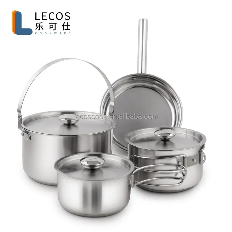 Stainless Steel 7Pcs European Home Cookware Set Cooking Pots And Pans with glass cover Multipiece cookingware set