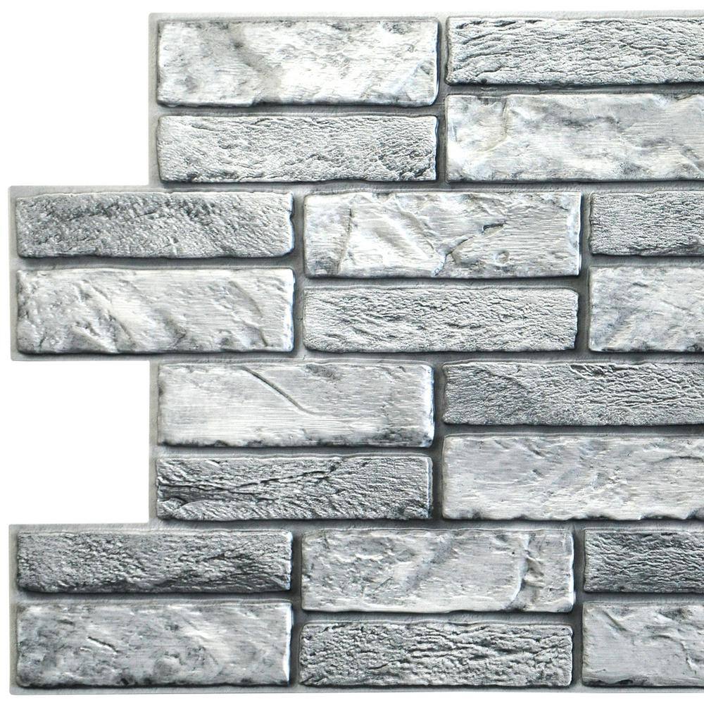 Dundee Deco 3D Falkirk Retro 1100 in. x 38 in. x 19 in. Grey Faux Old Brick PVC Decorative Wall Paneling (10-Pack) GRHDTP10019926-10