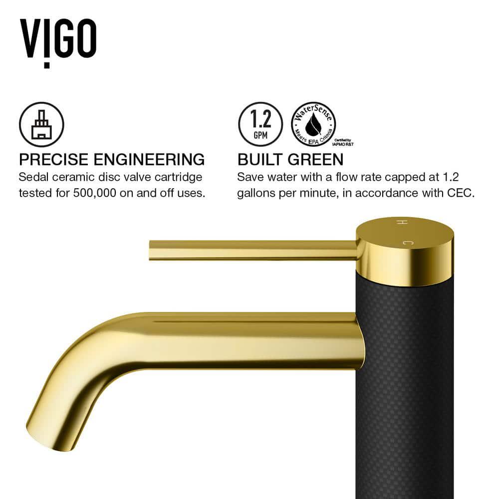 VIGO Madison Single Handle SingleHole Bathroom Faucet in Matte Gold and Carbon Fiber