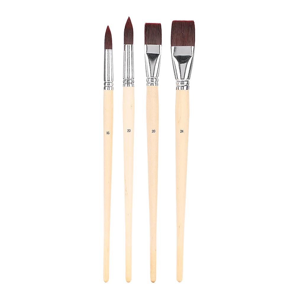 4pcs Nylon Brush Set Flat Tip Watercolor Gouache Oil Acrylic Painting Tool Artist Brushes