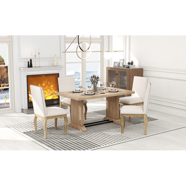 Wood Dining Table Set Rectangular Table with Iron Pipes