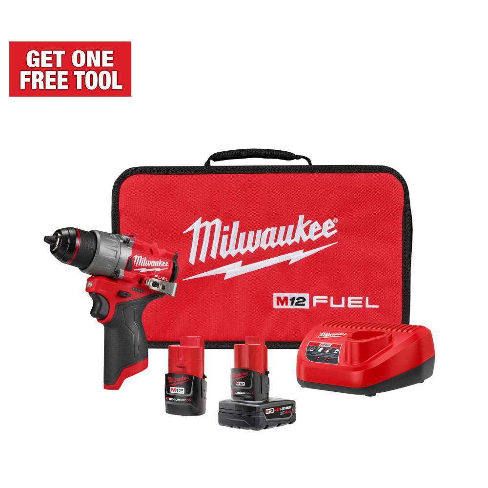 MW M12 FUEL 12V Lithium-Ion Brushless Cordless 12 in. Drill Driver Kit with 4.0Ah and 2.0Ah Battery and Soft Case 3403-22