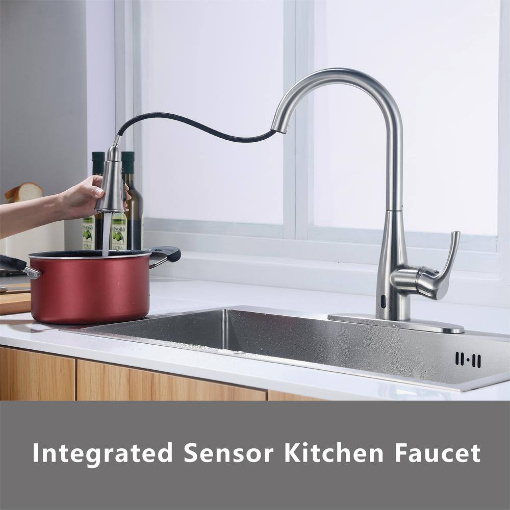 Glacier Bay Marcie Single-Handle Integrated Pull Down Touchless Kitchen Faucet in Brushed Nickel RF412034