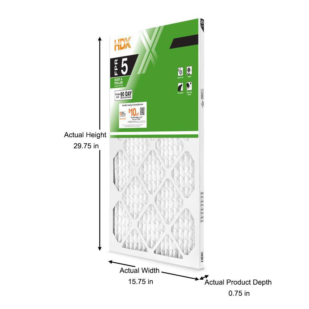 HDX 16 in. x 30 in. x 1 in. Standard Pleated Air Filter FPR 5 HDX1P5-011630