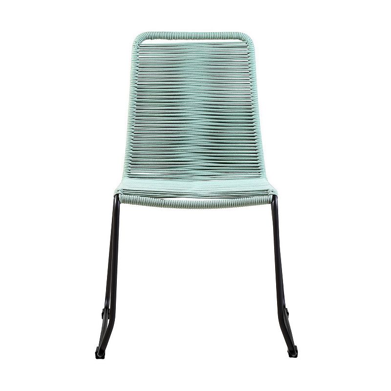 Metal Frame Patio Dining Chair with Fishbone Rope Weaving， Blue