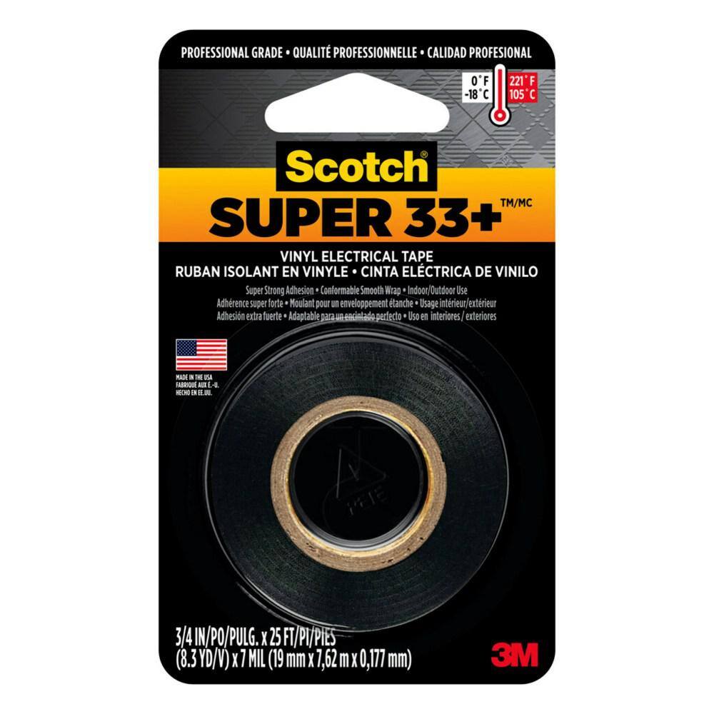 Scotch Super 33+ 0.75 in x 25 ft x 7 mil (19 mm x 762 m x 177 mm) Vinyl Electrical Tape in Black (Case of 24) 03744NA