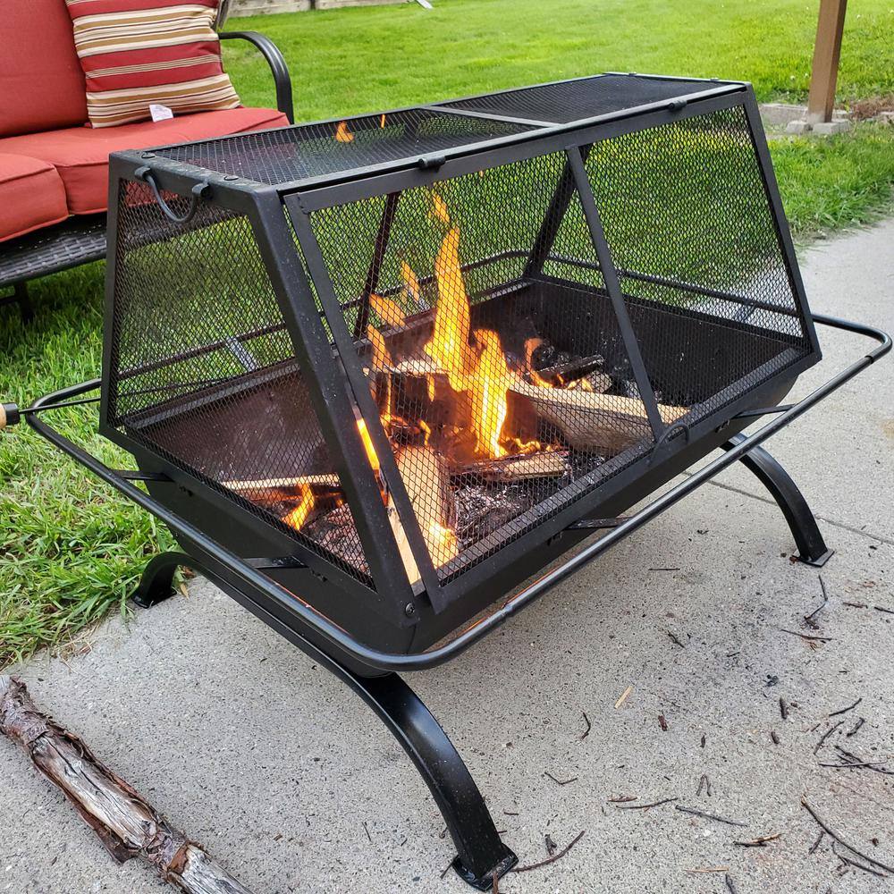 Sunnydaze Decor Northland 36 in. x 27 in. Rectangle Steel Wood Burning Fire Pit with Cooking Grill NB-NW201