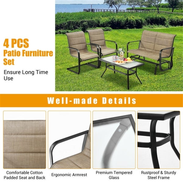 4-Piece Outdoor Patio Furniture Set with Padded Glider Loveseat and Coffee Table - Overstock - 37500604