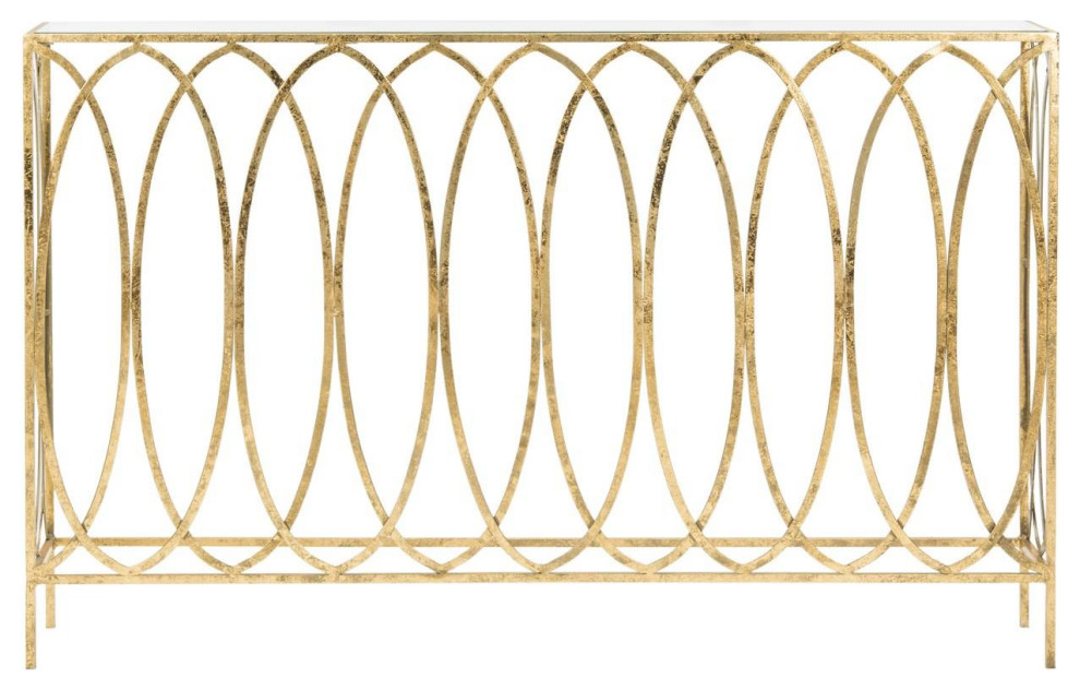 Pammy Oval Ringed Console Table Gold   Contemporary   Console Tables   by Peachtree Fine Furniture  Houzz