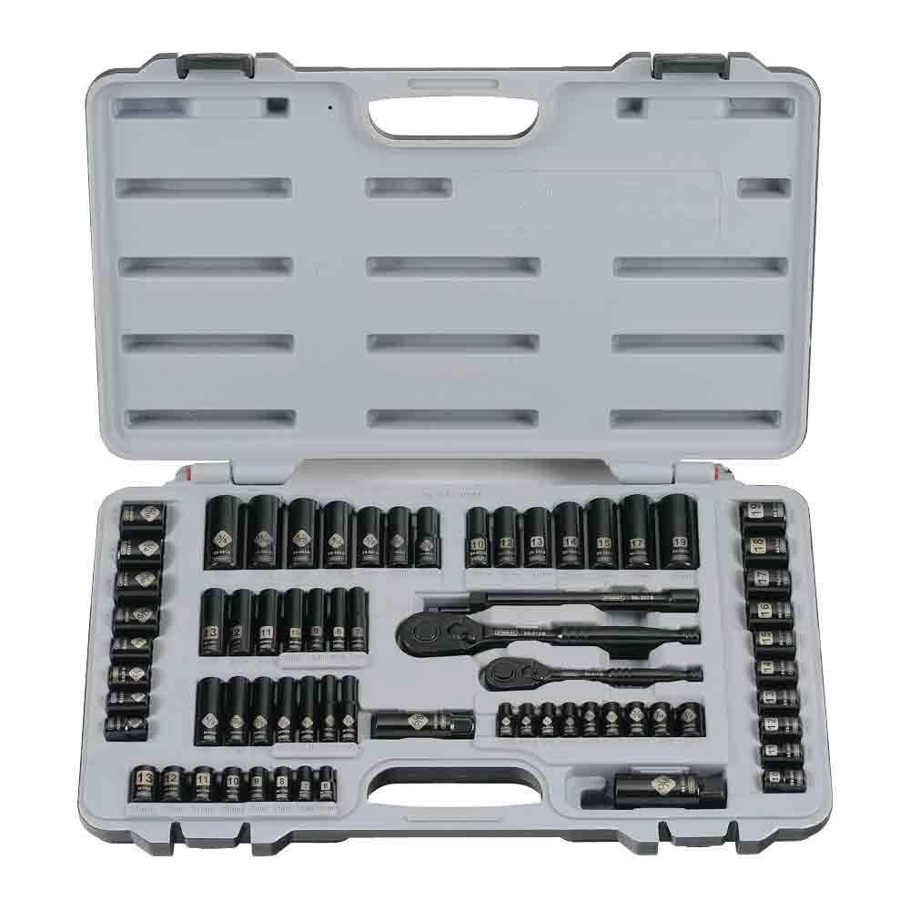 Stanley 14  38 in. Drive Black Chrome SAE 69-Piece Mechanic Tool Set 92-824