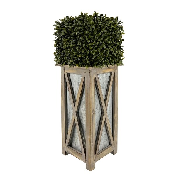 Faux Boxwood Square Topiary in Crisscross Tall Wood/ Metal