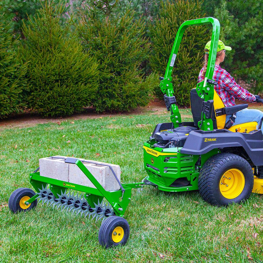 John Deere 40 in. Tow-Behind Spike Aerator with Transport Wheels and Weight Tray SAT-400JD