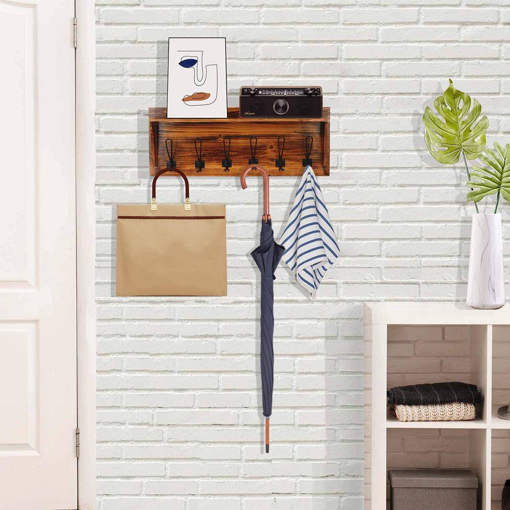 Worth Garden 27.5 in. L Rustic Wood Coat Wall Hanger with a Shelf K508A00