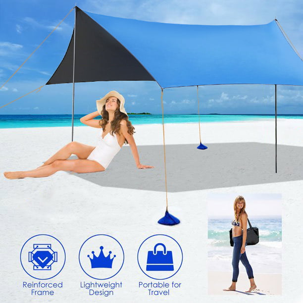 SUGIFT Family Portable Sun Shelter Beach Tent Canopy 10' x 10' UPF50+ Blue