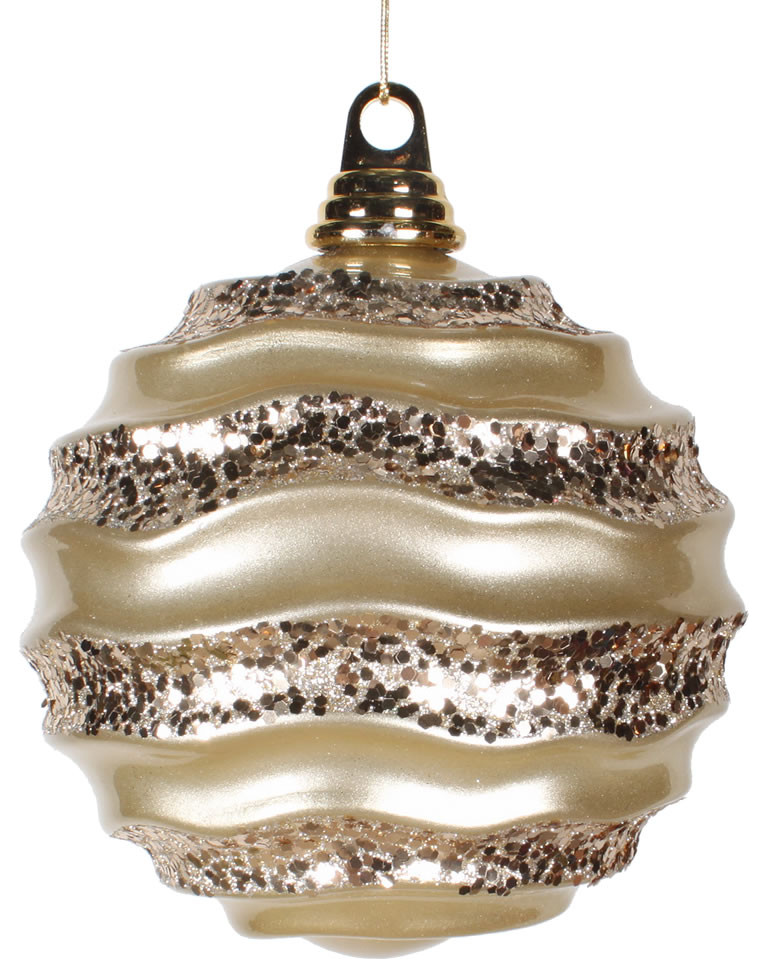 Vickerman M132038 Champagne Stripe Candy Finish Wave Ball Christmas Ornament   Contemporary   Christmas Ornaments   by Vickerman Company  Houzz