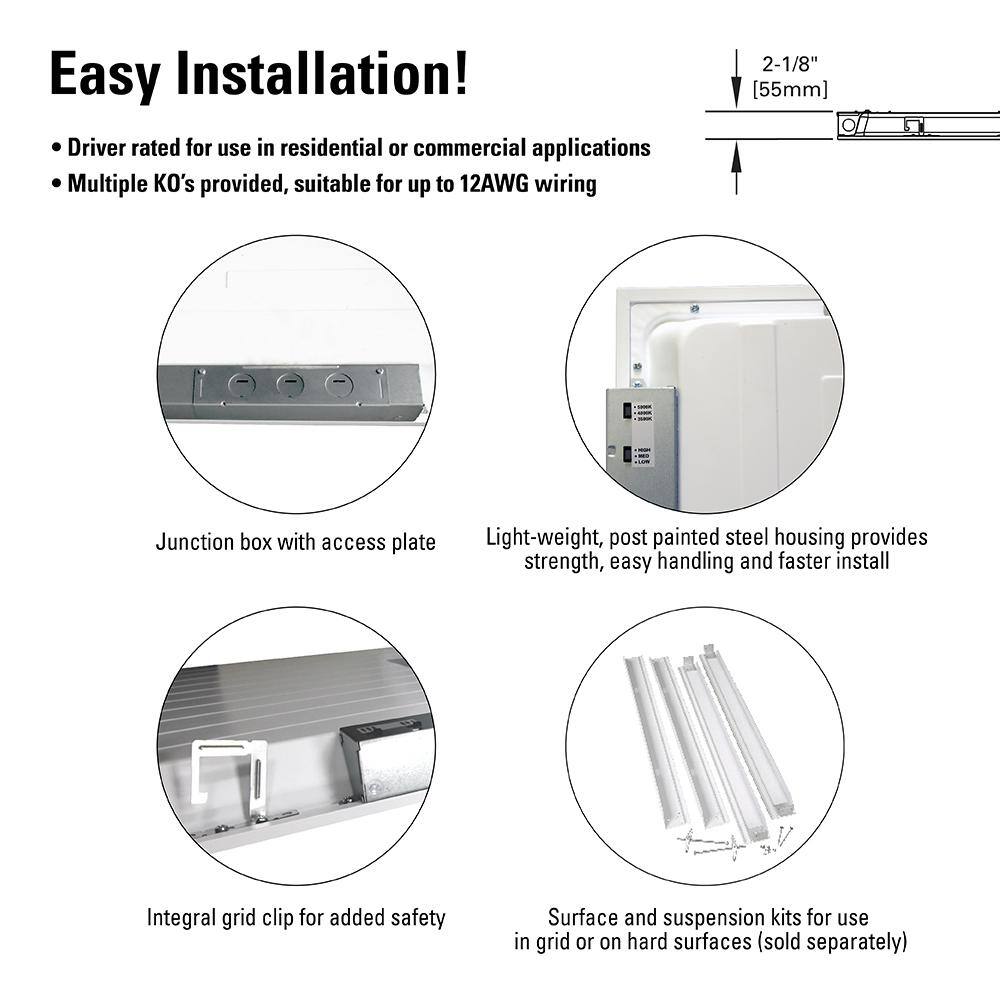 Metalux 2 ft. x 2 ft. Selectable Lumens 270036004700 Integrated LED Panel Light Selectable CCT 3500K4000K5000K 22CGTS-L3C3R