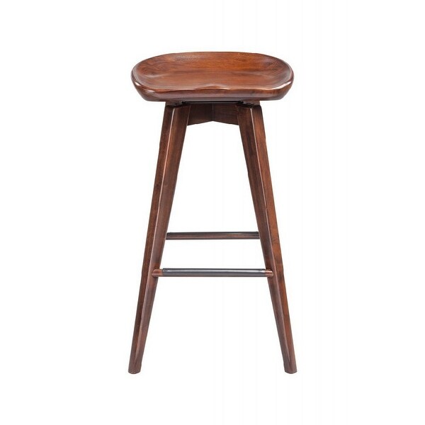 Contoured Seat Wooden Frame Swivel Barstool with Angled Legs， Dark Brown