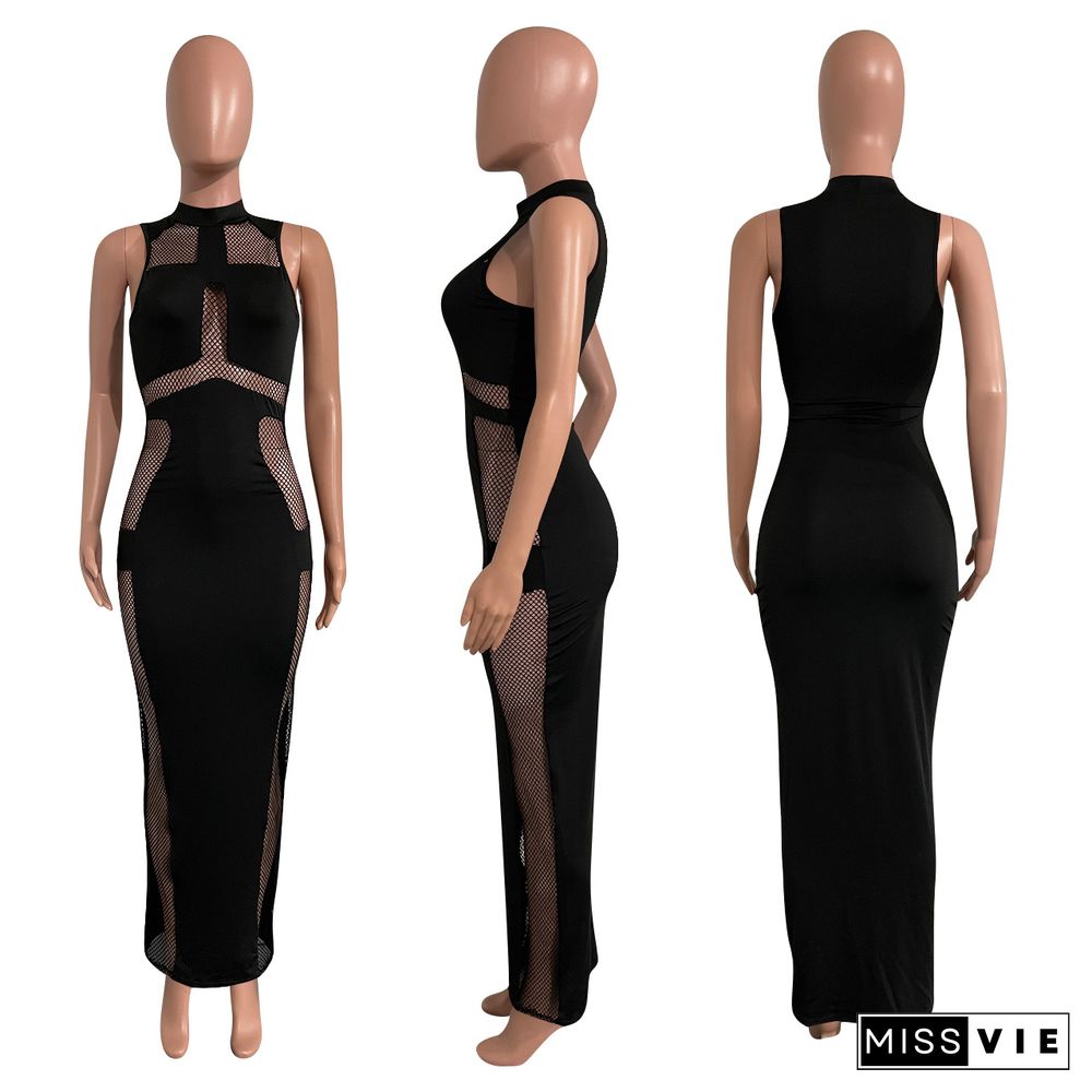 Sexy Sleeveless Mesh Panel Dress