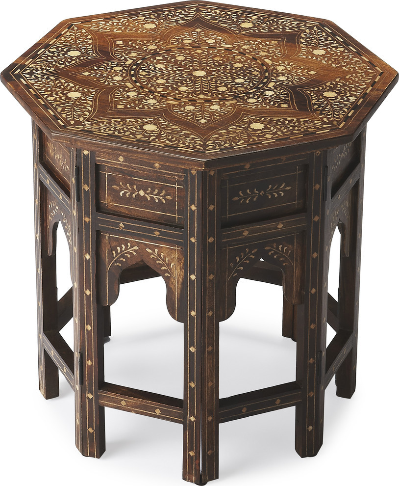 Butler Bone Inlay Accent Table  Wood and Bone Inlay 3596338   Mediterranean   Side Tables And End Tables   by HedgeApple  Houzz