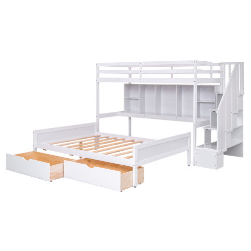 Twin XL Over Full Bunk Bed with Built in Storage S...