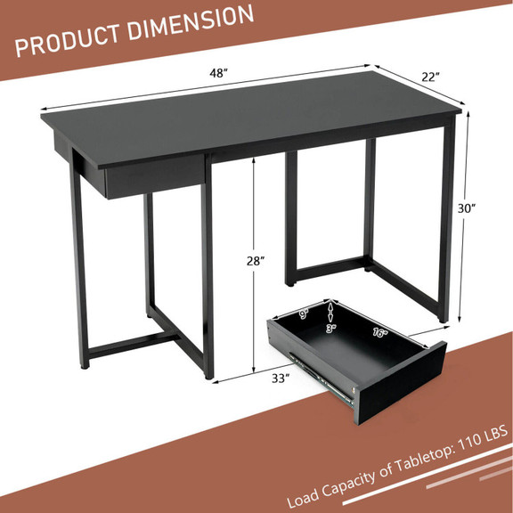 Costway 67543821 48 Computer Desk with Metal Fram...