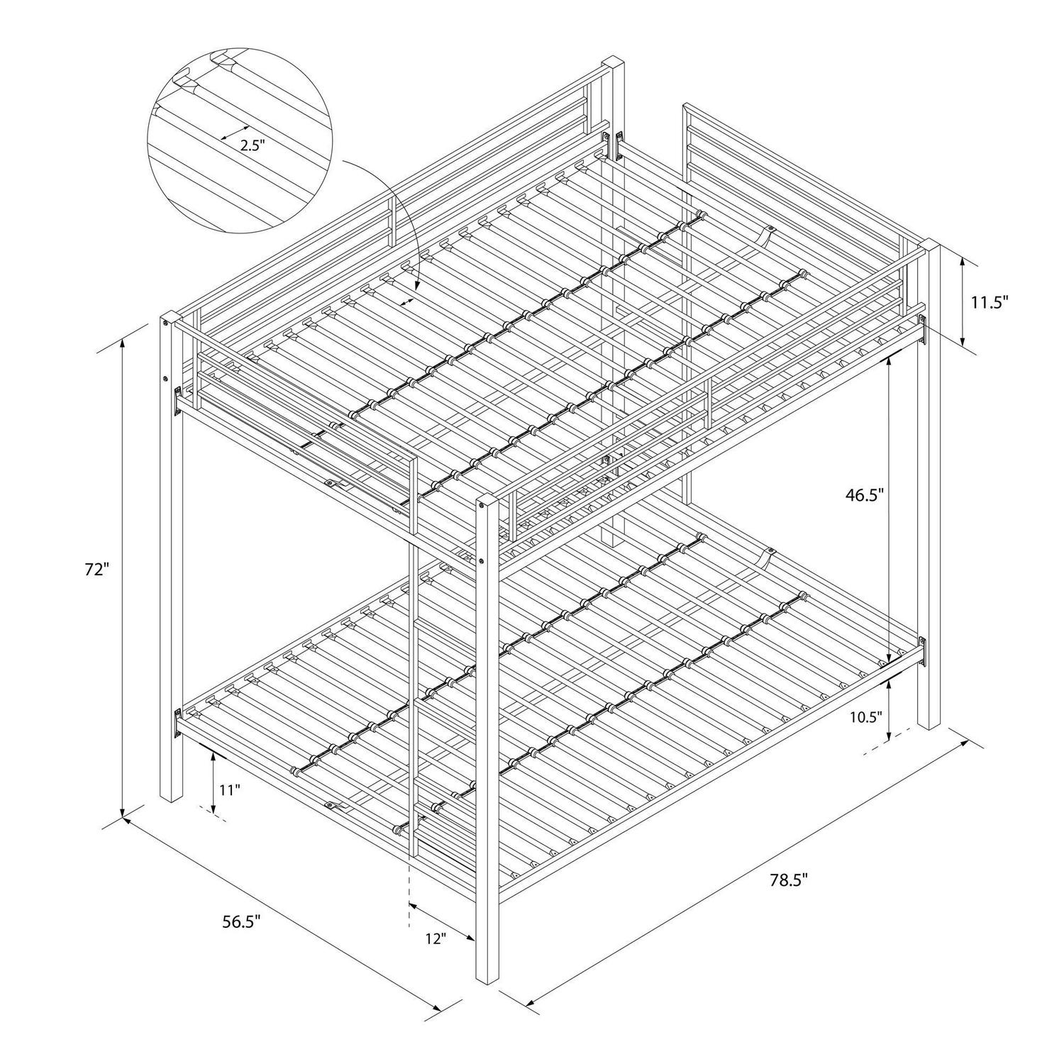 DHP Sidney Full over Full Metal Bunk Bed， Black