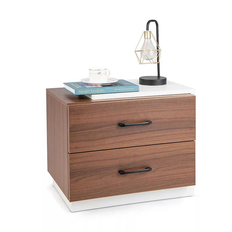 Modern Nightstand with 2 Drawers for Bedroom Living Room-Brown