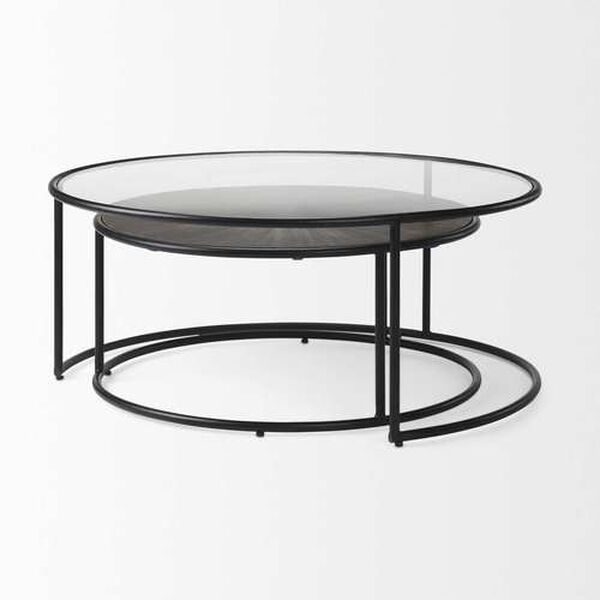 Arlo Dark Brown and Black Metal Coffee Tables， Set of 2