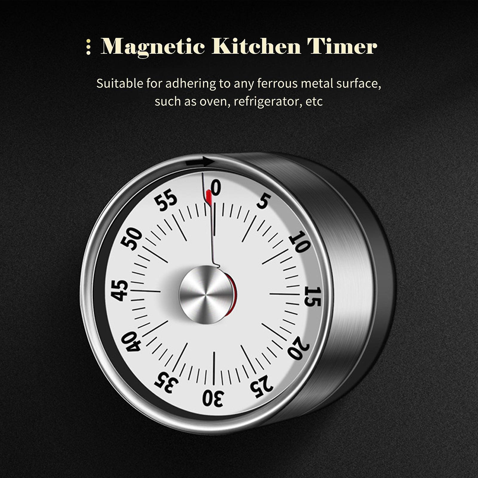 White Kitchen Timer 60min Countdown Mechanical Magnetic Timer No Battery Needed Stainless Steel Countdown Timer For School Classroom Teaching Cooking