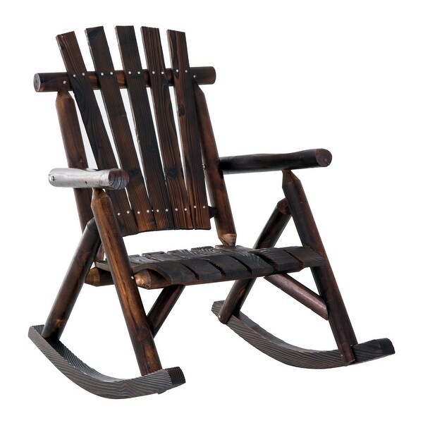 Outsunny Outdoor Rustic Adirondack Rocking Chair，Fir Wood Log Slatted Design Patio Rocker for Porch Garden Lounging