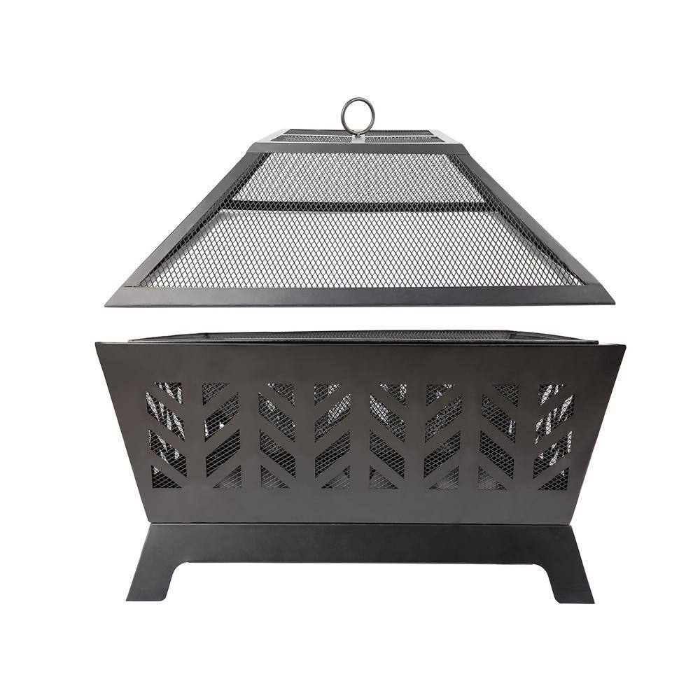 maocao hoom 26 in. x 23 in. Square Metal Wood-Burning Fire Pit Kit in Brown DJ-C-YL013F