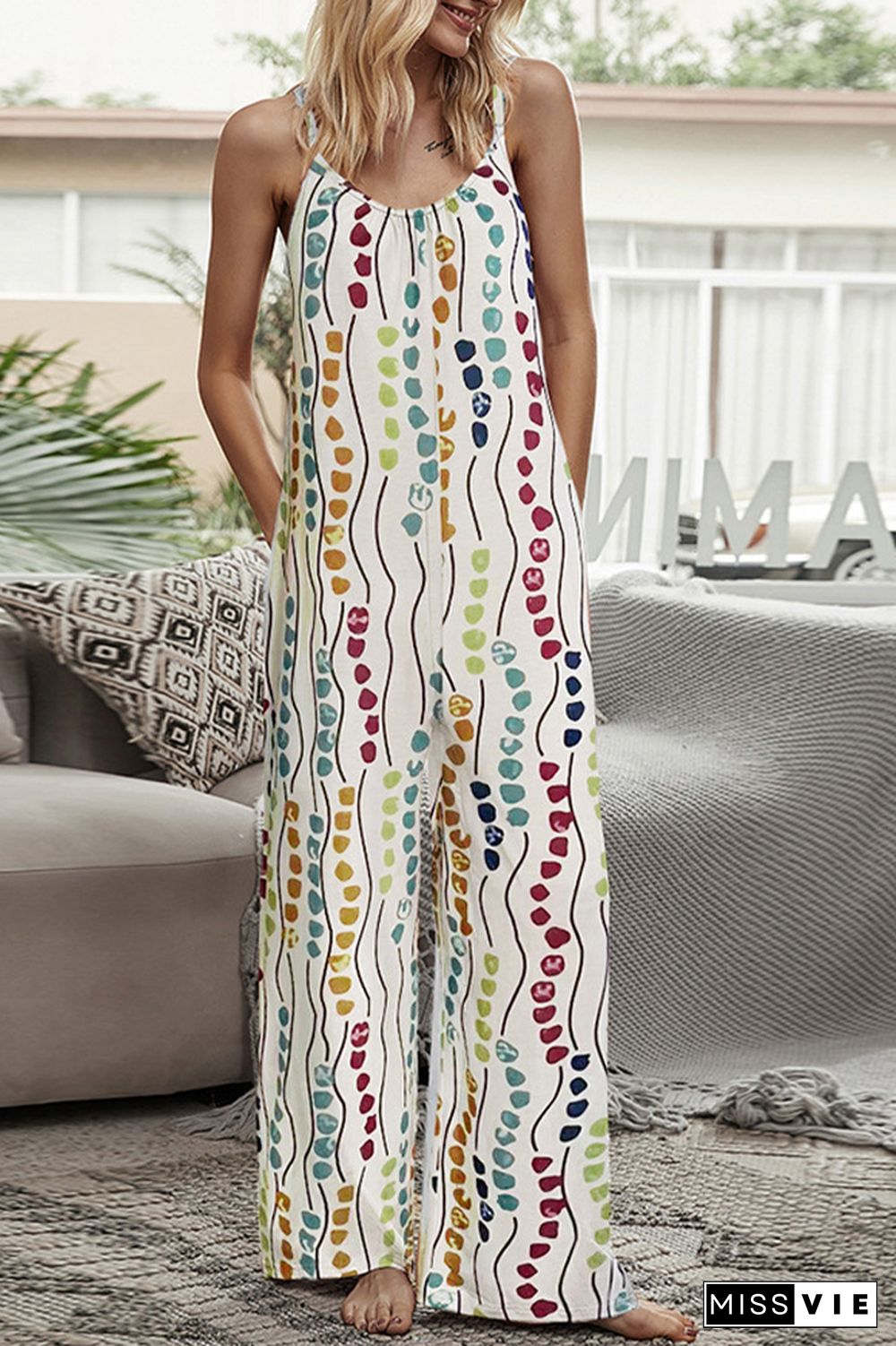 Print Long Pants Loose Jumpsuit Wholesale