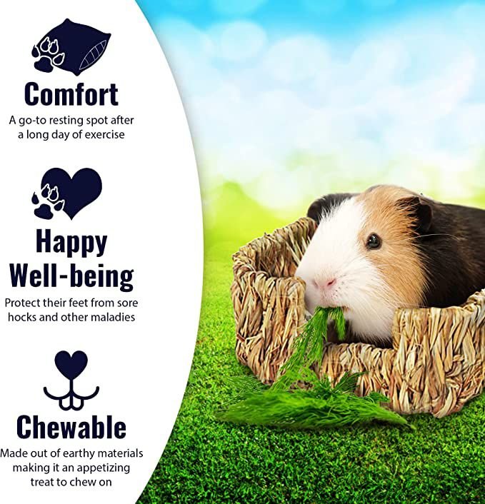 SunGrow Small-Pet Guinea Pig and Chinchilla Natural Chew Comfy Sleeping Basket Grass Bed