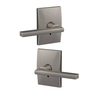 Schlage Custom Latitude Satin Nickel Dummy Door Handle with Century Trim (2-Pack) FC172 LAT 619 CEN