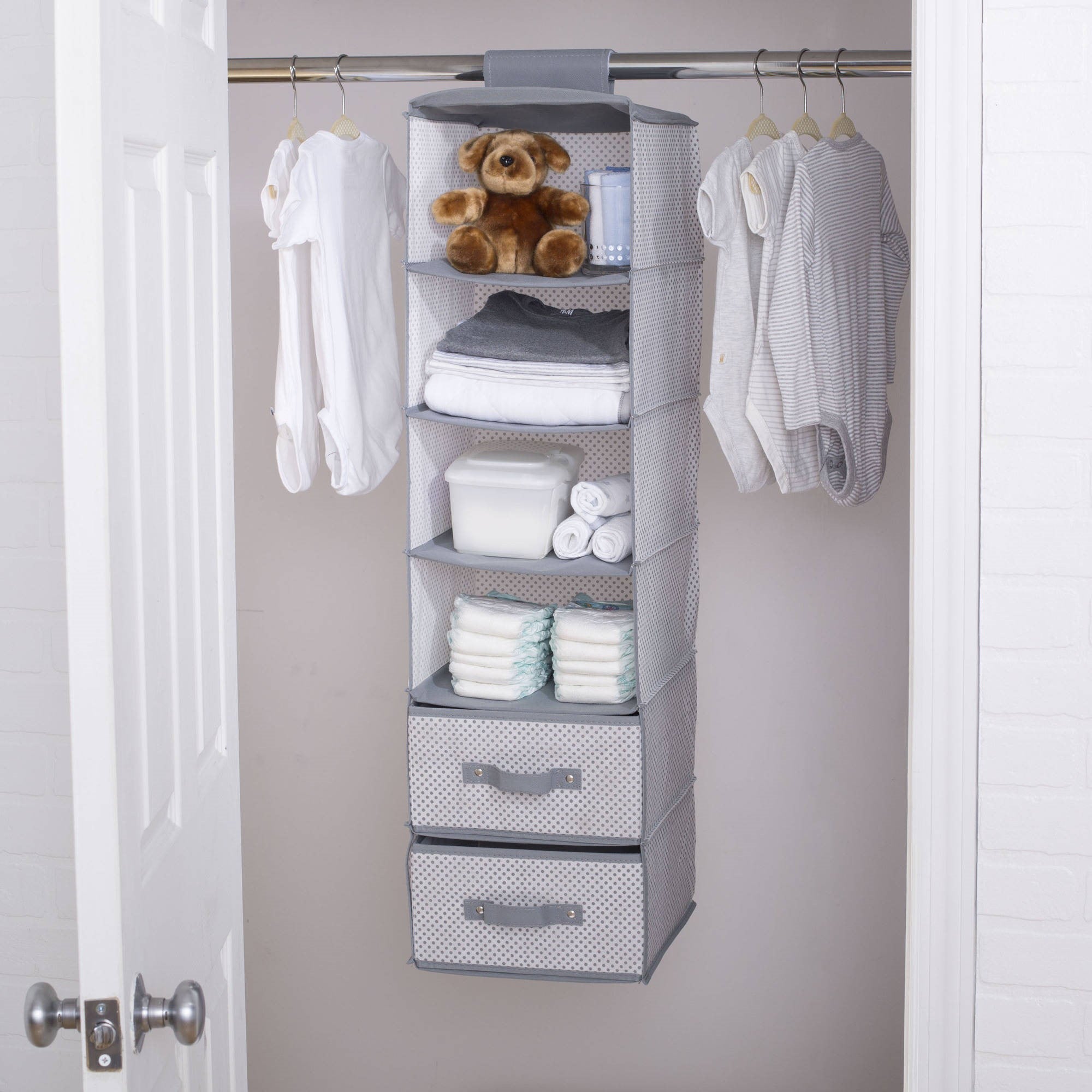 Delta Children 6-Shelf Hanging Storage Unit with 2 Drawers, Grey