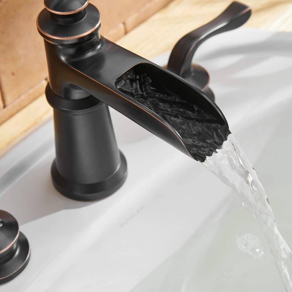 BWE 8 in Waterfall Widespread 2Handle Bathroom Faucet With Supply Line in Spot Resist Oil Rubbed Bronze