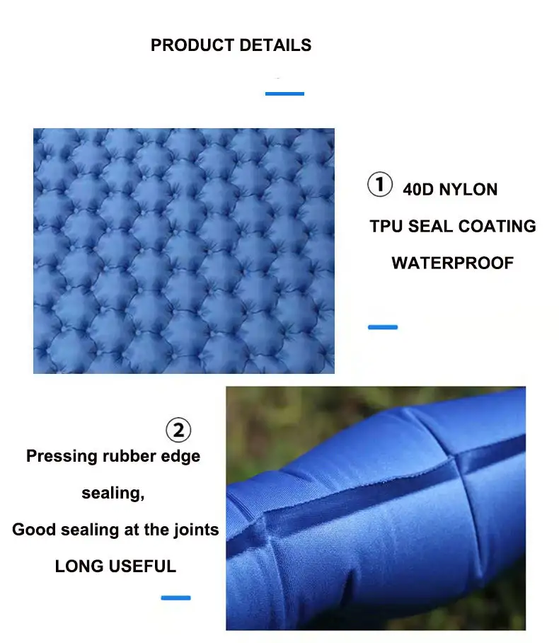 2 Person Camping Mat with Air Pillow Portable Air Mattress Waterproof Backpacking Sleeping Pad For Hiking Camping Fishing