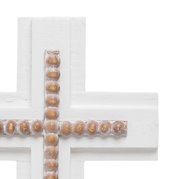 White Cross With Wood Beads Wall D cor Foreside Home amp Garden