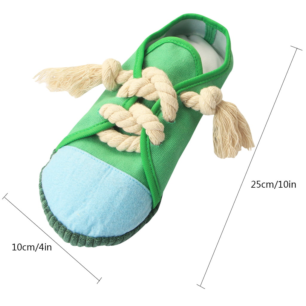 Blublu Park Dog Shoe Chew Toys， Creative Durable Puppy Interactive Squeaky Decoy Toy with Rope for Pet， Green