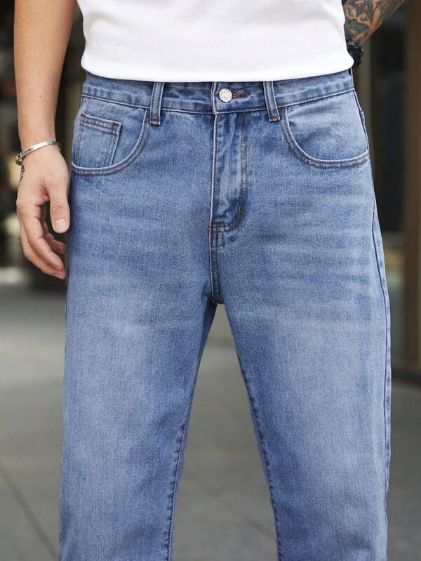 Homme Men Slant Pocket Straight Leg Jeans