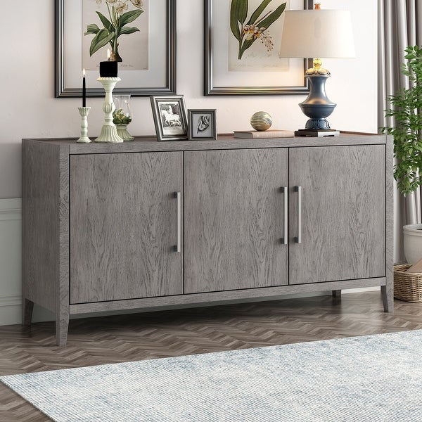 3-Door Wooden Storage Cabinet Sideboard with Adjustable Shelf