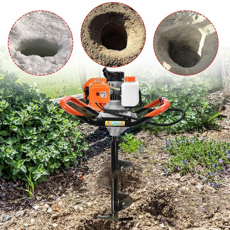 EAYSG 62cc Post Hole Digger 2 Stroke Post Hole Auger Gas Powered Earth Auger with 3 Replacement Drill Bits(5