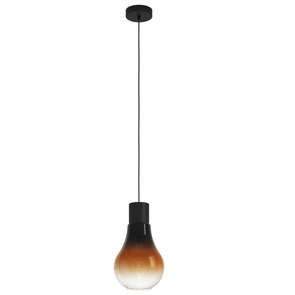 Eglo 43459 Chaseley Black & Black Brown Glass Vintage Pendant Light 20cm