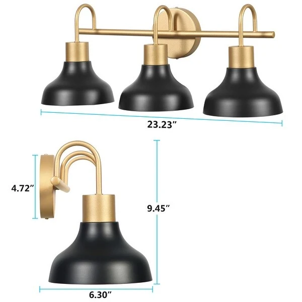 Modern 3-Light Bathroom Vanity Light with Metal Black and Gold Finish