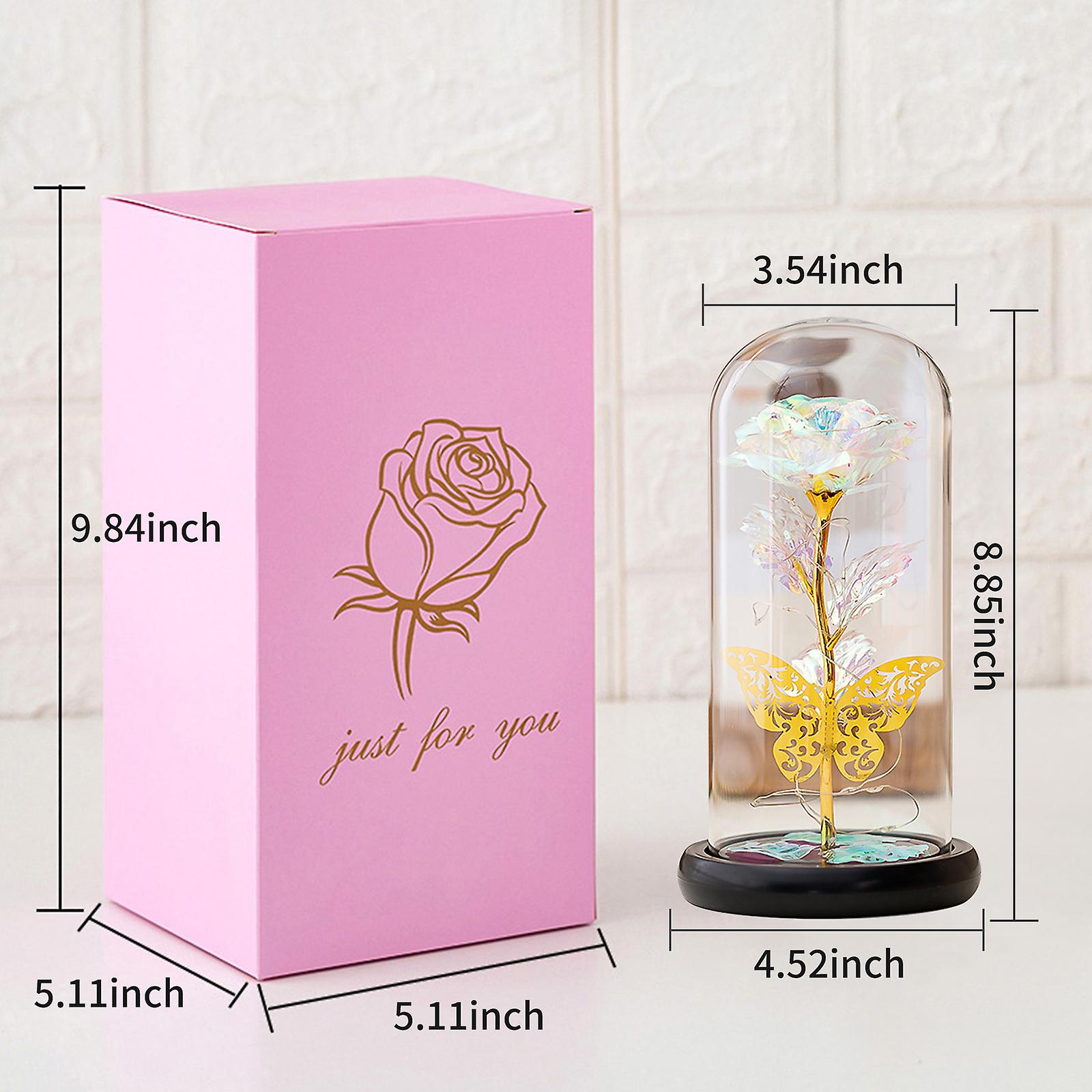 Gold Glass Rose Flower Led Colorful Light Rose In Glass Forever Rose Flower Present For Women Mother's Day Valentine Romantic Wedding Home Party Festi