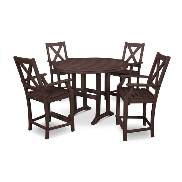 Polywood Braxton 5-Piece Nautical Trestle Arm Chair Counter Set PWS511-1