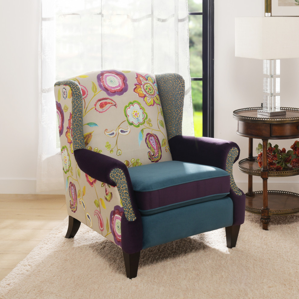 Anya Boho Chic Wingback Accent Arm Chair  Floral  ampLeopard   Contemporary   Armchairs And Accent Chairs   by Jennifer Taylor Home  Houzz