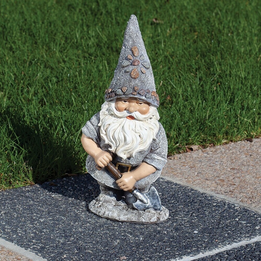 Curata Resin and Dolomite Garden Gnome with Shovel Statue